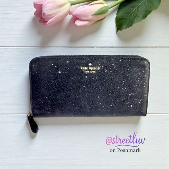 kate spade Handbags - Kate Spade Lola Large Black Continental Glitter Wallet